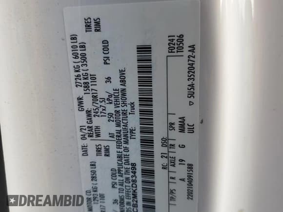 ✅ 2021 Ford F-150 XL • VIN: 1FTMF1CB2MKD83498 • Lot: 71865044. Wystawiony na Copart z przebiegiem 19 372 mil. Bezpłatny archiwum sprzedaży aukcyjnych z USA i szczegółowy raport historii pojazdu na DreamBid. Zdjęcie 12.