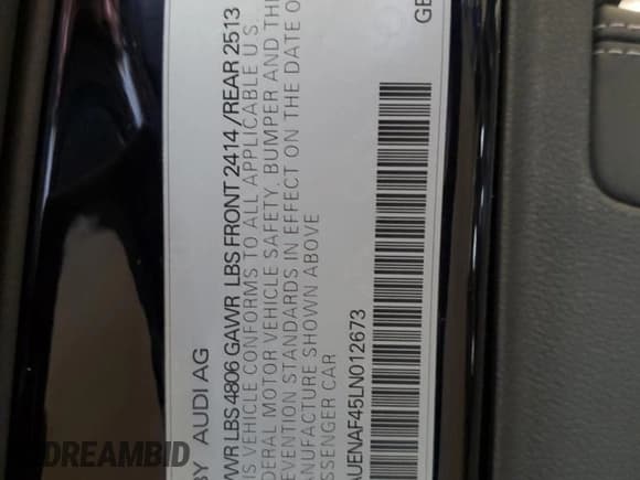 ✅ 2020 Audi A4 Premium Plus • VIN: WAUENAF45LN012673 • Lot: 84740315. Listed on Copart with 68,430 mi. Free auction sales archive from the USA and detailed vehicle history report at DreamBid. Image 12.