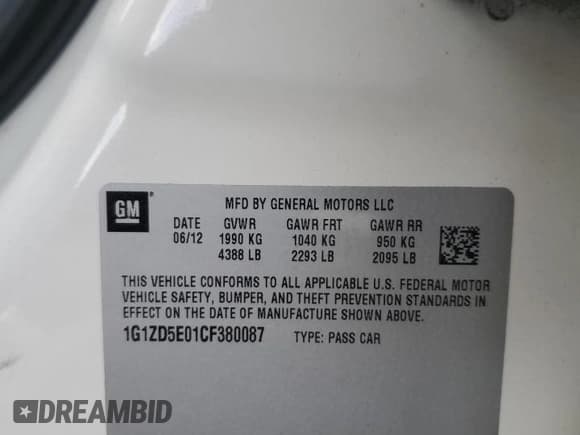 ✅ 2012 Chevrolet Malibu 2LT • VIN: 1G1ZD5E01CF380087 • Lot: 77096174. Listed on Copart with 112,215 mi. Free auction sales archive from the USA and detailed vehicle history report at DreamBid. Image 13.