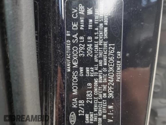 ✅ 2019 Kia Forte LXS • VIN: 3KPF24AD3KE067621 • Lot: 82353585. Wystawiony na Copart z przebiegiem 103 875 mil. Bezpłatny archiwum sprzedaży aukcyjnych z USA i szczegółowy raport historii pojazdu na DreamBid. Zdjęcie 12.