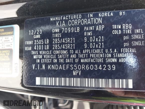 ✅ 2024 Kia EV9 GT-Line • VIN: KNDAEFS50R6034239 • Lot: 42683517. Wystawiony na IAAI z przebiegiem 5 709 mil. Bezpłatny archiwum sprzedaży aukcyjnych z USA i szczegółowy raport historii pojazdu na DreamBid. Zdjęcie 9.