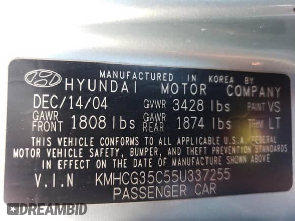 2005 Hyundai Accent GLS z VIN KMHCG35C55U337255, wystawiony jako Copart lot #43761985 z przebiegiem 192 585 mil mil oraz Szkoda całkowita • Salvage title. Historia ofert i sprzedaży dostępna na DreamBid. Obrazek 14.
