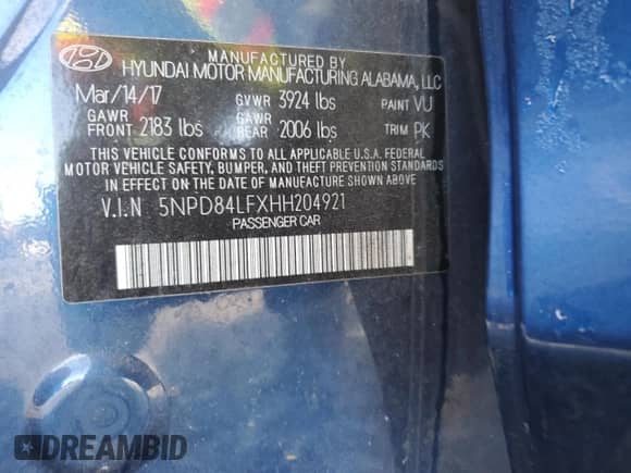 2017 Hyundai Elantra SE with VIN 5NPD84LFXHH204921, listed as a Copart auction lot 89739085 with Not provided miles and Salvage title. Bid and sale history available at DreamBid. Image 13.