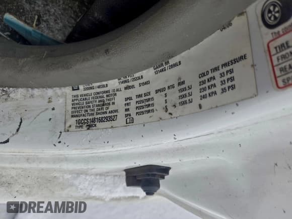 ✅ 2006 Chevrolet Colorado Work Truck • VIN: 1GCCS148168293527 • Lot: 96278795. Listed on Copart with 157,125 mi. Free auction sales archive from the USA and detailed vehicle history report at DreamBid. Image 12.