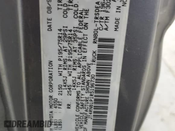 ✅ 1994 Toyota Pickup DX • VIN: JT4RN81P1R5196730 • Lot: 44457555. Listed on Copart with 121,866 mi. Free auction sales archive from the USA and detailed vehicle history report at DreamBid. Image 15.