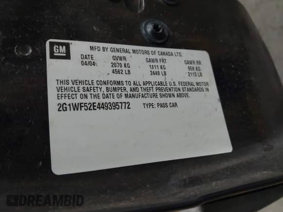 2004 Chevrolet Impala z VIN 2G1WF52E449395772, wystawiony jako IAAI lot #43470956 z przebiegiem 198 725 mil mil oraz . Historia ofert i sprzedaży dostępna na DreamBid. Obrazek 9.