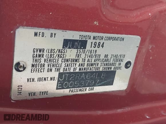 ✅ 1984 Toyota Celica • VIN: JT2RA64L8E0053797 • Lot: 42417519. Wystawiony na IAAI z przebiegiem 242 769 mil. Bezpłatny archiwum sprzedaży aukcyjnych z USA i szczegółowy raport historii pojazdu na DreamBid. Zdjęcie 9.