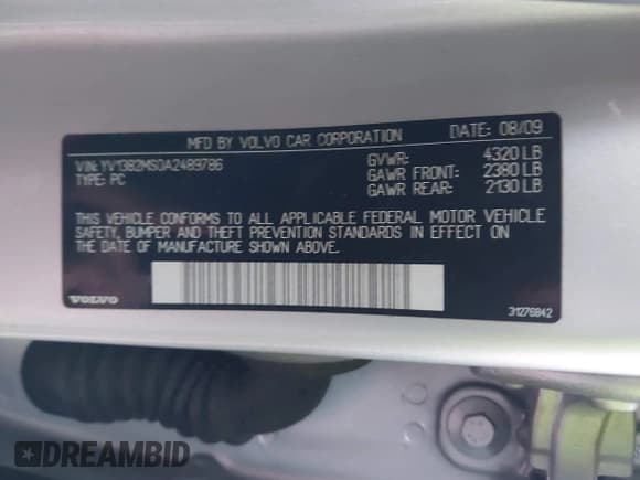 ✅ 2010 Volvo S40 • VIN: YV1382MS0A2489786 • Lot: 43528265. Listed on IAAI with Not provided. Free auction sales archive from the USA and detailed vehicle history report at DreamBid. Image 9.