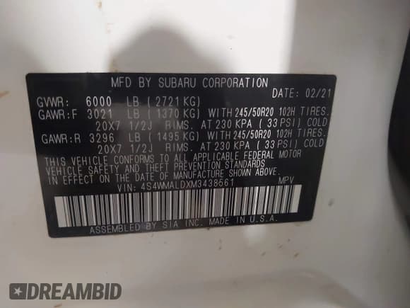 ✅ 2021 Subaru Ascent Limited • VIN: 4S4WMALDXM3438561 • Lot: 43628872. Wystawiony na IAAI z przebiegiem 643 230 mil. Bezpłatny archiwum sprzedaży aukcyjnych z USA i szczegółowy raport historii pojazdu na DreamBid. Zdjęcie 9.