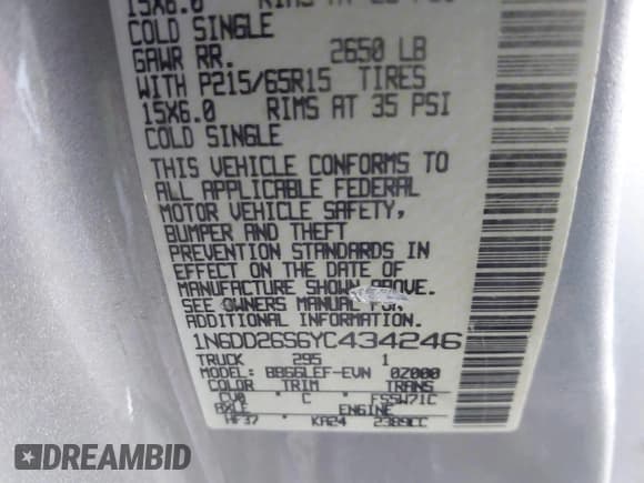 ✅ 2000 Nissan Frontier XE • VIN: 1N6DD26S6YC434246 • Лот: 43160347. Опубликован ранее на IAAI с пробегом 269 068 миль. Бесплатный доступ к архиву аукционных продаж из США и подробный отчёт об истории автомобиля на DreamBid. Изображение 9.