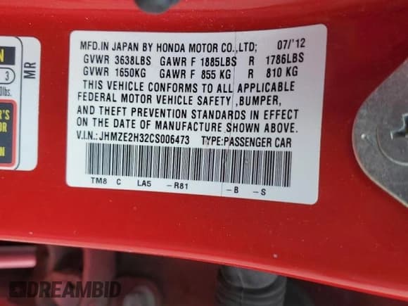 ✅ 2012 Honda Insight • VIN: JHMZE2H32CS006473 • Lot: 51710165. Listed on Copart with 175,524 mi. Free auction sales archive from the USA and detailed vehicle history report at DreamBid. Image 12.