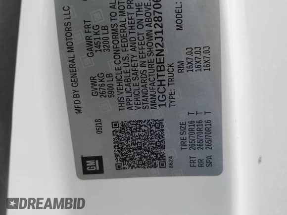 2018 Chevrolet Colorado 4WD Work Truck with VIN 1GCHTBEN2J1287069, listed as a Copart auction lot 43357385 with 37,638 mi miles and Salvage title. Bid and sale history available at DreamBid. Image 12.