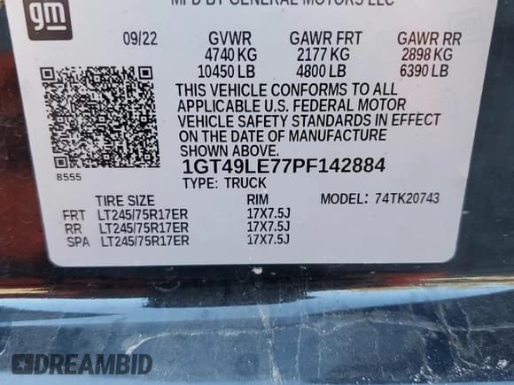 ✅ 2023 GMC Sierra 2500HD Pro • VIN: 1GT49LE77PF142884 • Лот: 82097394. Опубликован ранее на Copart с пробегом 46 483 миль. Бесплатный доступ к архиву аукционных продаж из США и подробный отчёт об истории автомобиля на DreamBid. Изображение 14.