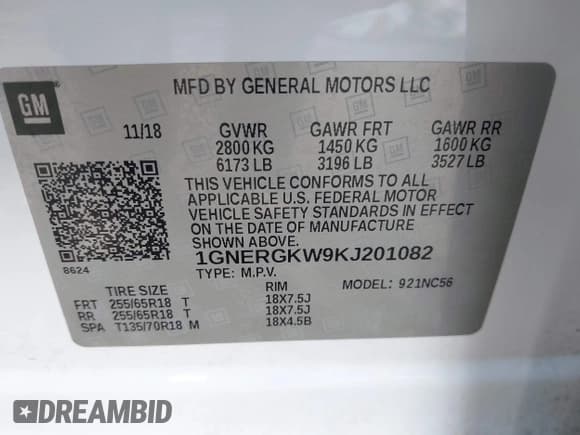 ✅ 2019 Chevrolet Traverse LT Cloth • VIN: 1GNERGKW9KJ201082 • Lot: 43286205. Wystawiony na IAAI z przebiegiem 101 797 mil. Bezpłatny archiwum sprzedaży aukcyjnych z USA i szczegółowy raport historii pojazdu na DreamBid. Zdjęcie 9.