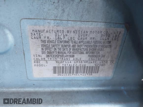 ✅ 2014 Nissan Note SV • VIN: 3N1CE2CPXEL411938 • Лот: 43613498. Опубликован ранее на IAAI с пробегом 240 573 миль. Бесплатный доступ к архиву аукционных продаж из США и подробный отчёт об истории автомобиля на DreamBid. Изображение 9.