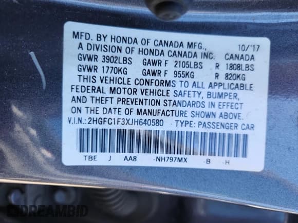 ✅ 2018 Honda Civic EX-T • VIN: 2HGFC1F3XJH640580 • Лот: 85187945. Опубликован ранее на Copart с пробегом 107 499 миль. Бесплатный доступ к архиву аукционных продаж из США и подробный отчёт об истории автомобиля на DreamBid. Изображение 13.