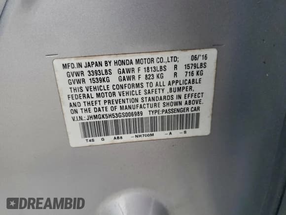 ✅ 2016 Honda Fit LX • VIN: JHMGK5H53GS006989 • Lot: 94464495. Listed on Copart with 106,629 mi. Free auction sales archive from the USA and detailed vehicle history report at DreamBid. Image 13.