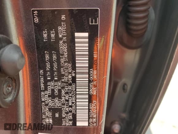 ✅ 2016 Toyota 4Runner Limited • VIN: JTEBU5JR8G5324880 • Lot: 53705895. Listed on Copart with 173,240 mi. Free auction sales archive from the USA and detailed vehicle history report at DreamBid. Image 13.