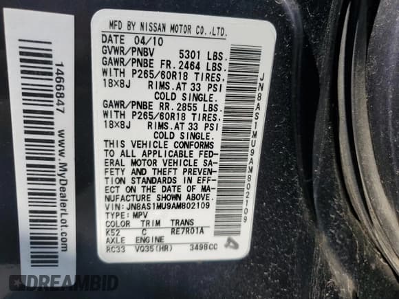 ✅ 2010 Infiniti FX • VIN: JN8AS1MU9AM802109 • Лот: 69224524. Опубликован ранее на Copart с пробегом 167 256 миль. Бесплатный доступ к архиву аукционных продаж из США и подробный отчёт об истории автомобиля на DreamBid. Изображение 14.