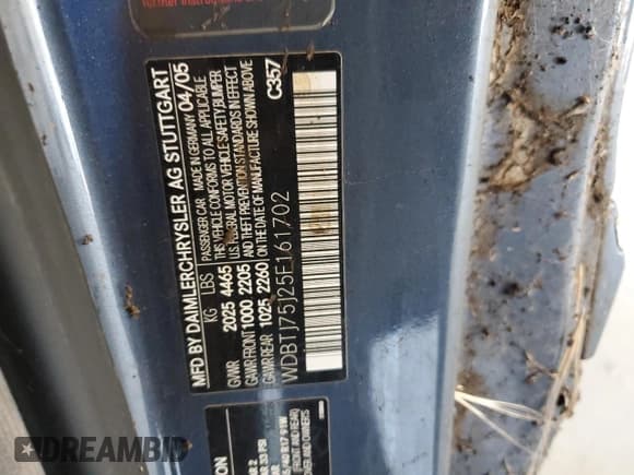 ✅ 2005 Mercedes-Benz CLK 500 • VIN: WDBTJ75J25F161702 • Lot: 61875085. Listed on Copart with Not provided. Free auction sales archive from the USA and detailed vehicle history report at DreamBid. Image 12.