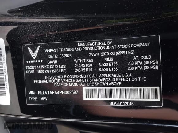 ✅ 2023 VinFast VF 8 Plus • VIN: RLLV1AFA4PH002697 • Лот: 43276767. Опубликован ранее на IAAI с пробегом 16 672 миль. Бесплатный доступ к архиву аукционных продаж из США и подробный отчёт об истории автомобиля на DreamBid. Изображение 9.