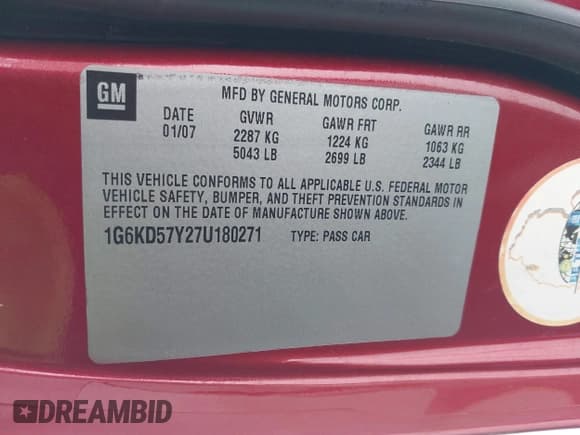 ✅ 2007 Cadillac DTS Luxury II • VIN: 1G6KD57Y27U180271 • Lot: 41342119. Listed on IAAI with 126,794 mi. Free auction sales archive from the USA and detailed vehicle history report at DreamBid. Image 9.