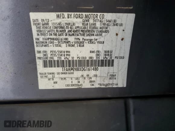 ✅ 2013 Ford Taurus SEL • VIN: 1FAHP2H8XDG161480 • Lot: 81815655. Listed on Copart with 116,141 mi. Free auction sales archive from the USA and detailed vehicle history report at DreamBid. Image 12.