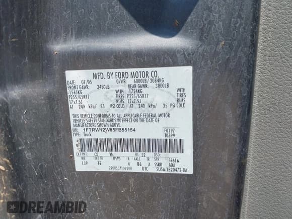 ✅ 2005 Ford F-150 XLT • VIN: 1FTRW12W85FB55154 • Lot: 42968026. Wystawiony na IAAI z przebiegiem 352 163 mil. Bezpłatny archiwum sprzedaży aukcyjnych z USA i szczegółowy raport historii pojazdu na DreamBid. Zdjęcie 9.