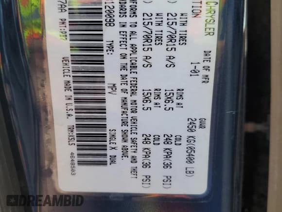 ✅ 2001 Chrysler Voyager • VIN: 1C4GJ25351B120098 • Lot: 80496045. Wystawiony na Copart z przebiegiem 292 110 mil. Bezpłatny archiwum sprzedaży aukcyjnych z USA i szczegółowy raport historii pojazdu na DreamBid. Zdjęcie 13.