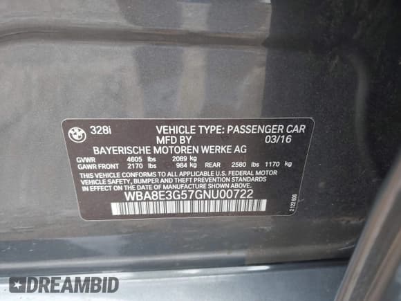 ✅ 2016 BMW 3 Series 328i xDrive • VIN: WBA8E3G57GNU00722 • Lot: 42513915. Listed on IAAI with 77,138 mi. Free auction sales archive from the USA and detailed vehicle history report at DreamBid. Image 9.