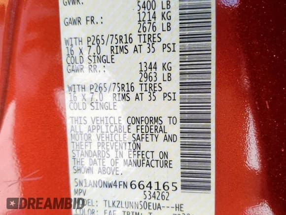 ✅ 2015 Nissan Xterra Pro-4X • VIN: 5N1AN0NW4FN664165 • Lot: 68726295. Listed on Copart with 140,800 mi. Free auction sales archive from the USA and detailed vehicle history report at DreamBid. Image 13.