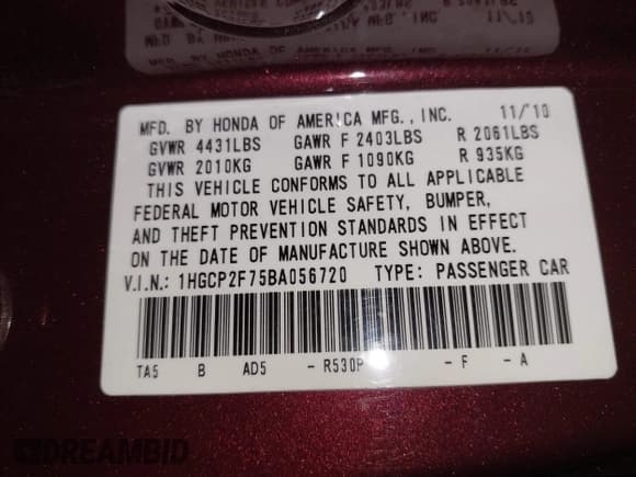 ✅ 2011 Honda Accord EX • VIN: 1HGCP2F75BA056720 • Lot: 43218900. Wystawiony na IAAI z przebiegiem 126 787 mil. Bezpłatny archiwum sprzedaży aukcyjnych z USA i szczegółowy raport historii pojazdu na DreamBid. Zdjęcie 9.