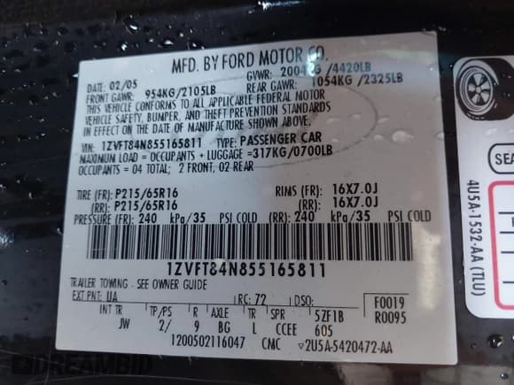 ✅ 2005 Ford Mustang Deluxe • VIN: 1ZVFT84N855165811 • Лот: 42208259. Опубликован ранее на IAAI с пробегом 128 799 миль. Бесплатный доступ к архиву аукционных продаж из США и подробный отчёт об истории автомобиля на DreamBid. Изображение 9.