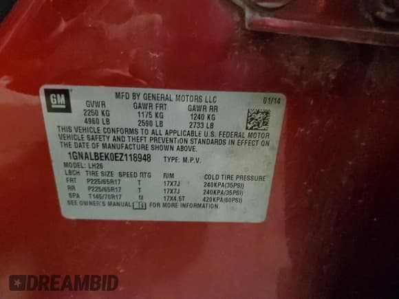 ✅ 2014 Chevrolet Equinox LT • VIN: 1GNALBEK0EZ118948 • Лот: 61159524. Опубликован ранее на Copart с пробегом 134 567 миль. Бесплатный доступ к архиву аукционных продаж из США и подробный отчёт об истории автомобиля на DreamBid. Изображение 13.