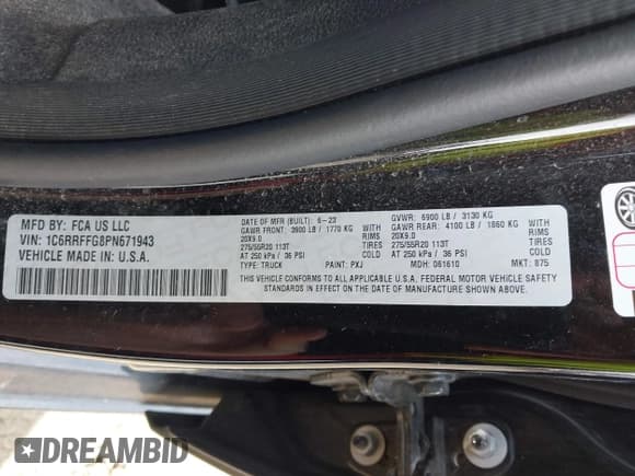 ✅ 2023 Ram 1500 Big Horn • VIN: 1C6RRFFG8PN671943 • Lot: 41679406. Listed on IAAI with 49,296 mi. Free auction sales archive from the USA and detailed vehicle history report at DreamBid. Image 9.