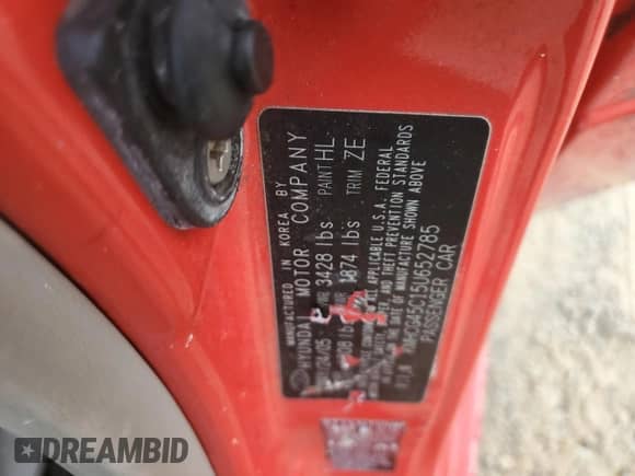 2005 Hyundai Accent GLS with VIN KMHCG45C15U652785, listed as a Copart auction lot 65780725 with 167,670 mi miles and Clean title. Bid and sale history available at DreamBid. Image 12.