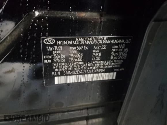 ✅ 2021 Hyundai Santa Fe SEL • VIN: 5NMS2DAJ5MH345984 • Lot: 48202664. Wystawiony na Copart z przebiegiem 38 307 mil. Bezpłatny archiwum sprzedaży aukcyjnych z USA i szczegółowy raport historii pojazdu na DreamBid. Zdjęcie 14.