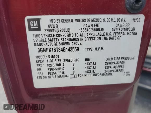 ✅ 2004 Chevrolet Suburban LT • VIN: 3GNFK16T34G143559 • Лот: 57732445. Опубликован ранее на Copart с пробегом 160 459 миль. Бесплатный доступ к архиву аукционных продаж из США и подробный отчёт об истории автомобиля на DreamBid. Изображение 13.
