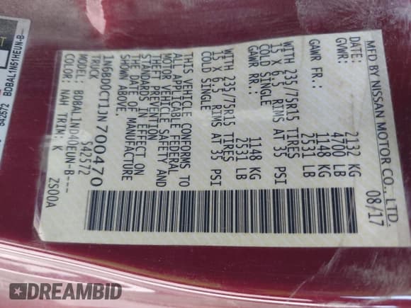 ✅ 2018 Nissan Frontier SV • VIN: 1N6BD0CT1JN700470 • Лот: 43358509. Опубликован ранее на IAAI с пробегом 10 959 миль. Бесплатный доступ к архиву аукционных продаж из США и подробный отчёт об истории автомобиля на DreamBid. Изображение 9.