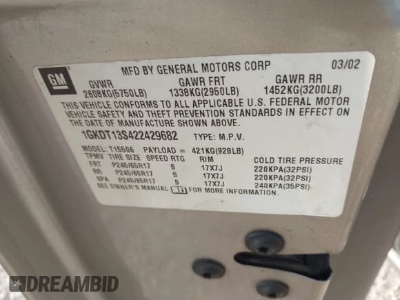 ✅ 2002 GMC Envoy SLT • VIN: 1GKDT13S422429682 • Лот: 42968606. Опубликован ранее на IAAI с пробегом 147 253 миль. Бесплатный доступ к архиву аукционных продаж из США и подробный отчёт об истории автомобиля на DreamBid. Изображение 9.