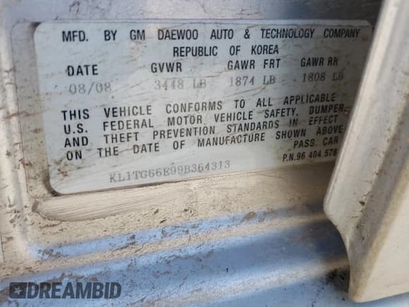 ✅ 2009 Chevrolet Aveo 2LT • VIN: KL1TG66E99B364313 • Lot: 46045045. Wystawiony na Copart z przebiegiem 121 697 mil. Bezpłatny archiwum sprzedaży aukcyjnych z USA i szczegółowy raport historii pojazdu na DreamBid. Zdjęcie 12.