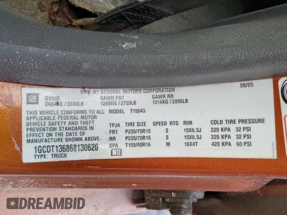 ✅ 2006 Chevrolet Colorado 1LT • VIN: 1GCDT136868130620 • Lot: 43404895. Wystawiony na Copart z przebiegiem Nie podano. Bezpłatny archiwum sprzedaży aukcyjnych z USA i szczegółowy raport historii pojazdu na DreamBid. Zdjęcie 14.