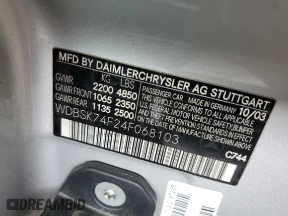 ✅ 2004 Mercedes-Benz SL 55/63 AMG • VIN: WDBSK74F24F068103 • Лот: 70299305. Опубликован ранее на Copart с пробегом 161 232 миль. Бесплатный доступ к архиву аукционных продаж из США и подробный отчёт об истории автомобиля на DreamBid. Изображение 12.