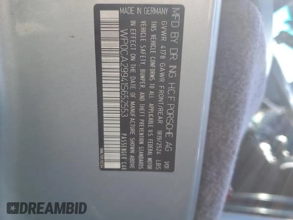 ✅ 2001 Porsche 911 • VIN: WP0CA29941S652553 • Лот: 83316904. Опубликован ранее на Copart с пробегом 127 175 миль. Бесплатный доступ к архиву аукционных продаж из США и подробный отчёт об истории автомобиля на DreamBid. Изображение 12.