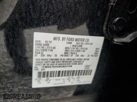 ✅ 2022 Ford Explorer ST-Line • VIN: 1FMSK7KH2NGB25199 • Lot: 67280825. Listed on Copart with 70,464 mi. Free auction sales archive from the USA and detailed vehicle history report at DreamBid. Image 14.