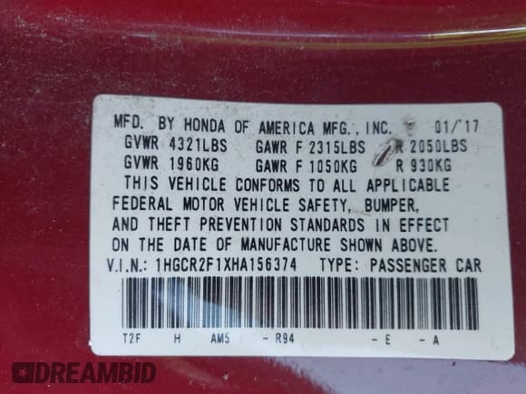 ✅ 2017 Honda Accord Sport SE • VIN: 1HGCR2F1XHA156374 • Lot: 43523040. Wystawiony na IAAI z przebiegiem 121 904 mil. Bezpłatny archiwum sprzedaży aukcyjnych z USA i szczegółowy raport historii pojazdu na DreamBid. Zdjęcie 9.