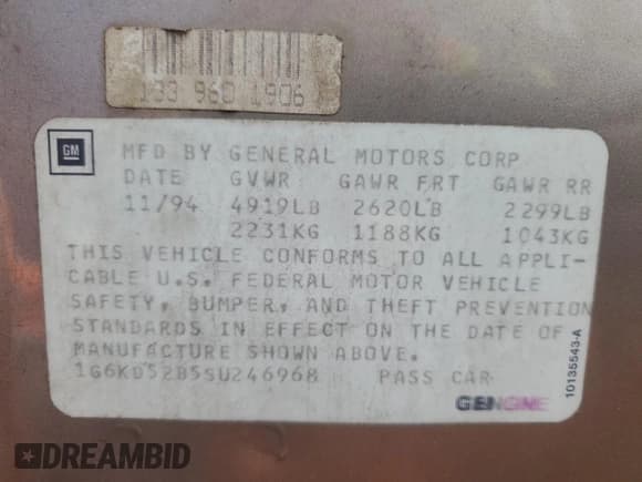 ✅ 1995 Cadillac DeVille • VIN: 1G6KD52B5SU246968 • Lot: 46271515. Wystawiony na Copart z przebiegiem Nie podano. Bezpłatny archiwum sprzedaży aukcyjnych z USA i szczegółowy raport historii pojazdu na DreamBid. Zdjęcie 12.
