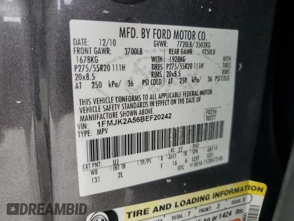 ✅ 2011 Ford Expedition Max Limited • VIN: 1FMJK2A56BEF20242 • Lot: 85415525. Listed on Copart with 198,600 mi. Free auction sales archive from the USA and detailed vehicle history report at DreamBid. Image 13.