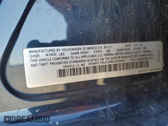 ✅ 2010 Volkswagen Jetta Limited Edition • VIN: 3VWAZ7AJ1AM102283 • Lot: 44348575. Listed on Copart with 125,463 mi. Free auction sales archive from the USA and detailed vehicle history report at DreamBid. Image 13.