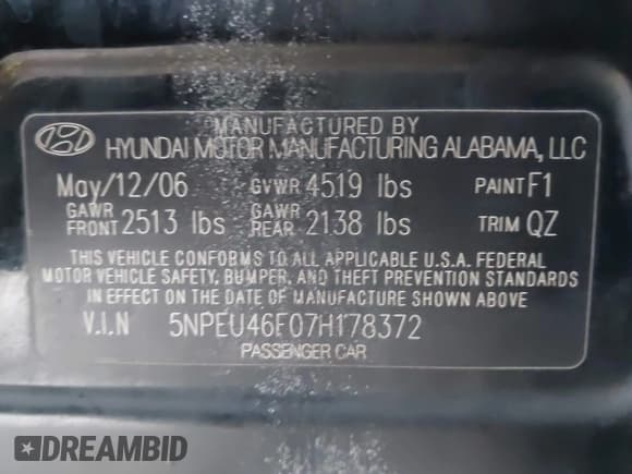 ✅ 2007 Hyundai Sonata SE • VIN: 5NPEU46F07H178372 • Lot: 43681791. Listed on IAAI with 277,026 mi. Free auction sales archive from the USA and detailed vehicle history report at DreamBid. Image 9.